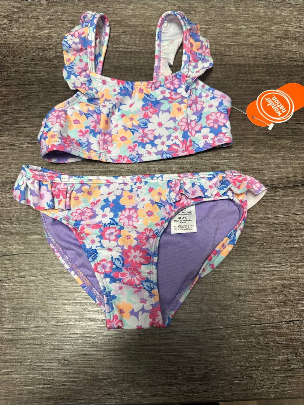 wonder nation Purple Floral Two-Piece Girls' Swim Set